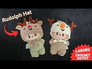 PART 1 (Rudolph Hat) - How To Crochet Labubu Christmas Hat! Easy Crochet Rudolph Hat Outfit Tutorial