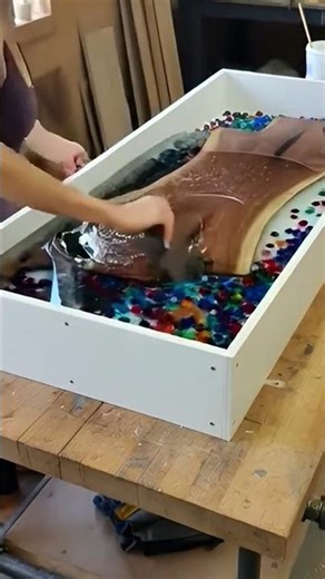 Colorful Gemstone DIY Epoxy River Table! 🪵💎 #diy #woodworking #transformation