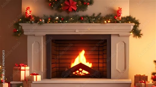 Magical Yule Log Fireplace: cozy scene by the Yule log fireplace for a warm holiday glow