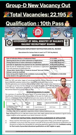 Railway Level-1 New Vacancy 2026🔥l Group D Vacancy l Salary l Job Profile l #shorts #groupdexam