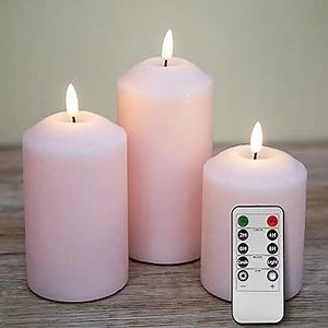 Pink Flameless Pillar Candles with Remote, Real Wax LED Candles Battery Powered Flickering Set of 3