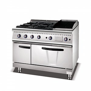 [Hot Item] Commercial Gas Cooking Range 4 Burner Stove&Lave Rock Grill with Oven