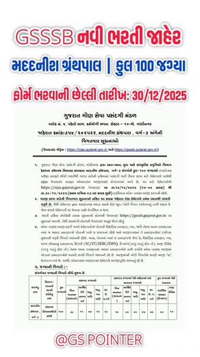 GSSSB Assistant Librarian Bharti 2025 | GSSSB New Bharti 2025 | Madadnish Granthpal Bharti 2025