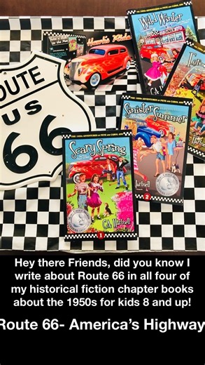 Ride on Route 66 many times and wrote about it in all 5 of my books about the 1950s! The newest book, UFO February, is available soon. Love that Route 66 is turning 100 years old! #route66 #motherroad #vintage #travel #roadtrip | C.A. Hartnell