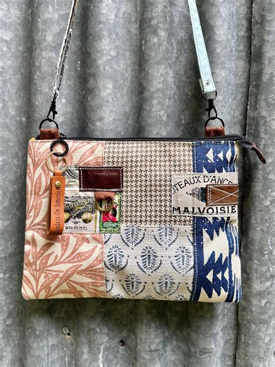 Patchwork Crossbody Bag: Recycled Fabrics, Leather, Adjustable Strap - Etsy