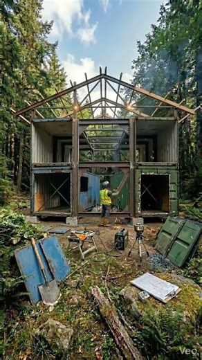 Shipping Container Home Build in Forest | Off-Grid Transformation #shorts #containerhome #shortvideo