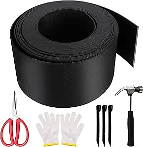 Landscape Edging Coil Kit, 33Ft Garden Edging Border with 15 Spikes, 4.7In Tall Garden Borders and Edging, Black
