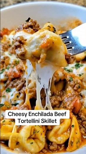 Cheesy Enchilada Beef Tortellini Skillet #homemadefood