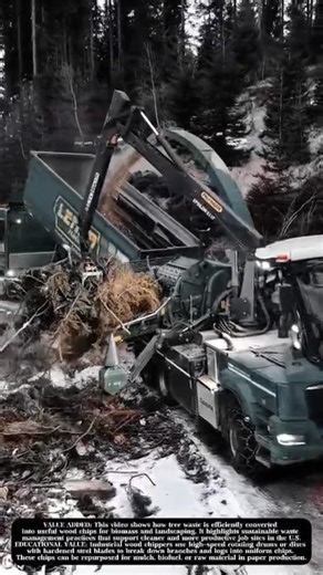Industrial Wood Chipper Truck Turning Tree Waste into Biomass