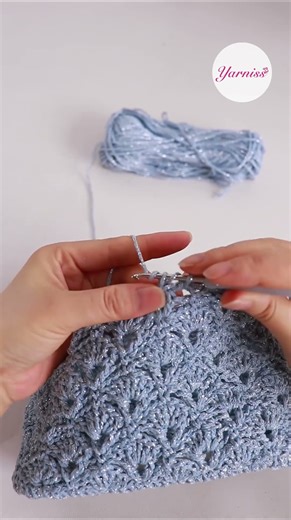 🦋 Elegant Crocheted Drawstring Pouch with Shell Stitch