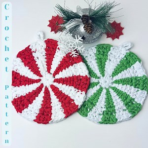 Peppermint Hot Pad Crochet Pattern - Holiday Crochet for Festive Kitchen Decor - Quick Crochet - Peppermint Crochet - Etsy