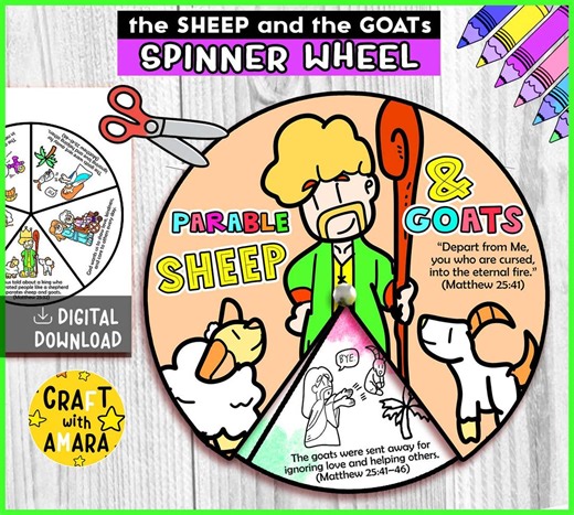 Parable of the Sheep and the Goats Spinner Coloring Wheel Bible Craft: Children Ministry Activity, Sunday School, Memory Game, Christian - Etsy
