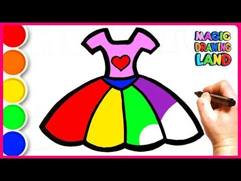 How to Draw a Dress 👗 Easy Step by Step | Simple Drawing and Painting for Kids