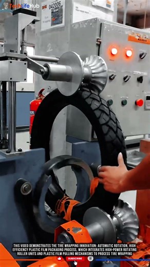 Tire Wrapping Innovation: Automatic Rotation, High-Efficiency Plastic Film Packaging Process #tech