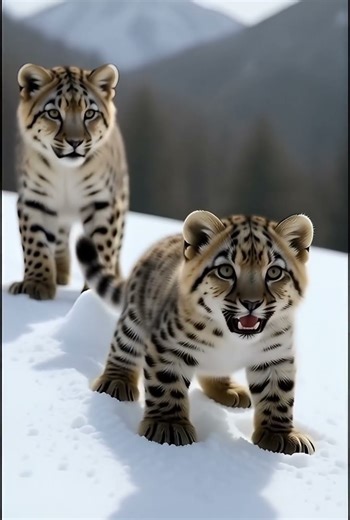 Baby Snow Leopard Cub Playing in Snow... Adorable Moment with Mom #animalrescue #animals