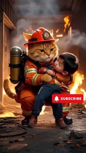 🔥 Ginger Cat as Firefighter | Saves Child from Burning Building.#3danimation #cat #youtube #fair