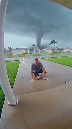 Ring Doorbell Captures Man Running Into Tornado Winds to Save His Golden Retriever 😳🌪🐶 #shorts