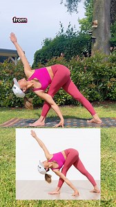 Revolved Triangle Pose (Parivrtta Trikonasana) variation ⸻ Set up 1. Start in Tadasana or standing position 2. Step the feet about 3 feet apart 3. Turn the front foot forward, and the back foot in slightly (30–45°). 4. Square the hips toward the front leg. ⸻ Entering the Twist 1. Inhale, lengthen the spine. 2. Exhale, hinge forward from the hips over the front leg. 3. Place your front hand on fingertips on the floor (or a block if the floor feels far away), just outside your front shin/foot. ⸻ A