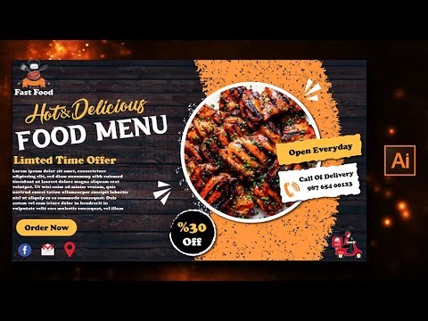 Simple Web Banner Design Food Restaurant Illustrator Tutorial