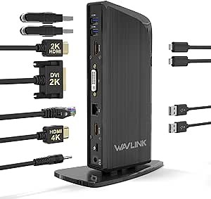 WAVLINK USB-C Docking Station, 4k Dual Display Universal Docking Station with 65W PD Charging, 100W Power Adapter, 4 USB 3.0, BC 1.2 Fast Charging, Build in USB 3.0 GPU, Gigabit Ethernet, Audio
