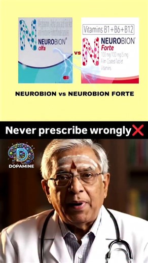 Dr Kailasam on Instagram: "Neurobion vs Neurobion Forte ⚠️ Neurobion and Neurobion Forte are NOT the same drug 👀 🔹 Neurobion → Low-dose B1, B6, B12 ✔️ Used for nutritional deficiency 🔹 Neurobion Forte → High-dose B1, very high B6, B12 ✔️ Used short-term for neuropathy #Neurobion #NeurobionForte #Neuropathy #VitaminBComplex #VitaminB12 B6Toxicity DiabeticNeuropathy OPDMistakes RationalPrescribing ClinicalPharmacology MedicalEducation DoctorLife MedInstagram InstaMed MBBS PGMedicine MedicalReel