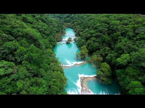 Cascada de Micos desde el aire, Huasteca Potosina, San Luis Potosí, 4k.