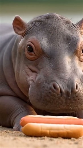 hippo eating hotdog