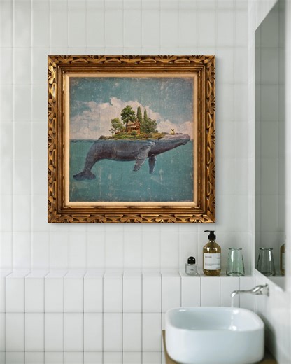 Surreal Whale Island Art Print, Dreamy Ocean Fantasy Wall Art, Whimsical Seascape Painting, Storybook Illustration - Sold UNFRAMED #1074 - Etsy