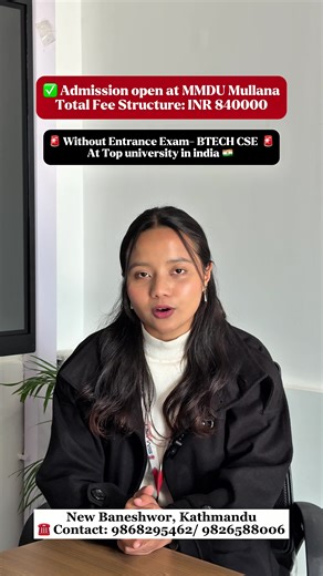 Build Your Tech Future at Maharishi Markandeshwar (Deemed to be University) B.Tech in Computer Science & Engineering with industry-ready specializations at a NAAC A accredited, Top 3% institution of India. Join a globally diverse campus and step into tomorrow’s technology today. Contact Smart Educational Academy 📍 Location: Guras Kunja Building, Thapagaun, Okhar Bot Marga, New Baneshwor, Kathmandu ☎️ Contact: 9868295462/ 9826588006 📧 Email: smarteduacademy11@gmail.com 🌐 Website: Smartacademyh