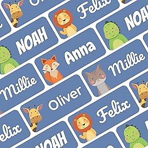 Personalized Name Labels for Kids Dark Blue [60pcs] - Waterproof Name Stickers for Clothing, School, Camp & Daycare - Custom Name Stickers - Children Name Stick On Labels (1.2”x0.5”)
