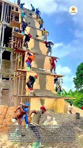 Mind-Blowing Teamwork: Watch This Manual Scaffolding Cement Line in Action