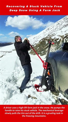 Recovering A Stuck Vehicle From Deep Snow Using A Farm Jack