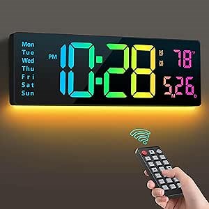 Amazon.com: Digital Wall Clock 16", Wall Clocks with 11 RGB Colors, Alarm Clock with Night Lights, Large Digital Clock for Living Room Bedroom Office Classroom Decor, Auto DST, Temperature, Remote Control : Home & Kitchen