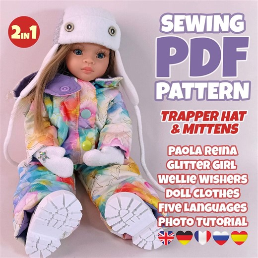 Beginner Doll Sewing Pattern – Winter Trapper Hat   Mittens PDF Tutorial for 13" Dolls - Etsy Canada