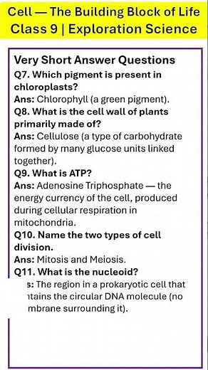 Class 9 Science Ch 2 Cell The Building Block of Life Important VSAQs New NCERT Exploration.