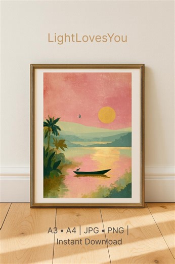 Lake Victoria Uganda Landscape Poster, Africa Gift for Nature Lover, Tropical Sunset Digital Art - Etsy