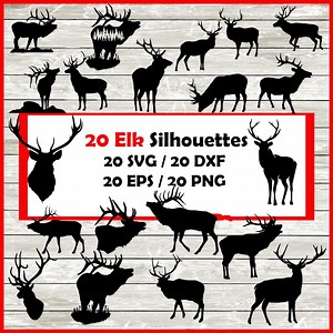 Elk Silhouette Pack - 20 Designs | Digital Download | 20 Png , SVG , DXF , EPS Cutfile Immediate Download - Elk Stag Design - Etsy