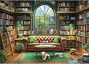 Reading Room 1000 Piece Puzzle for Adults Unique Book Room Puzzles for Adults 1000 Pieces Library Bookshelf Jigsaw Puzzles 1000 Pieces Family Challenging Puzzle (27.5"x19.6")