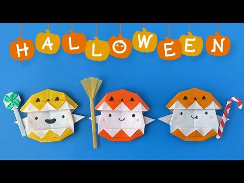 [Halloween Origami]Pumpkin and ghost fold method with 1 sheet of paper / Tatsukuri