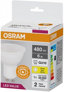 ᐉ Светодиодная лампа Osram Led Value PAR16 6W 3000K GU10 (4058075689626)
