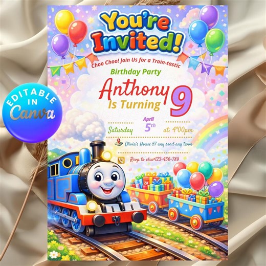 Editable Thomas Train Birthday Invitation All Engines Invite Printable Kids Party (canva Digital Download) Steam Train Girls and Boys Evite - Etsy