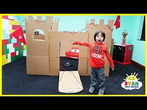 Giant Castle Box Fort Challenge from Cardboard with Ryan ToysReview - Videos For Kids