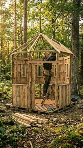 Forest Meditation Hut Wooden Pallet Construction