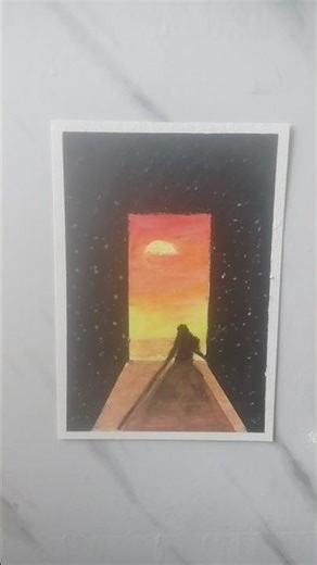Beautiful window scenery drawing with oil pastels