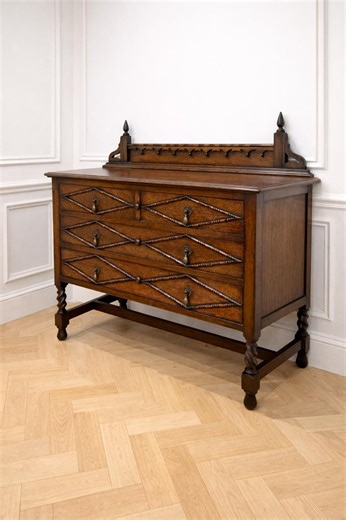 Antique Jacobean Oak Chest of Drawers With Barley Twist Legs & Carved Diamond Detail - Etsy UK