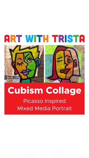 Trista Johnson on Instagram: "I’m obsessed with these CUBISM COLLAGES! My students had so much fun making these and learned so many techniques along the way. They also learned about Pablo Picasso’s amazing art career. ❤️ Comment YES for more information"
