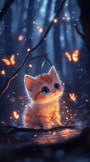 4K Anime Kitten Live Wallpaper in Magical Forest