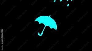 Charming Weather aquamarine color umbrella Icon Animation Featuring a Playful Umbrella Design with Sky Elements and a Circle Shape for Dynamic and Engaging Visuals on black background.