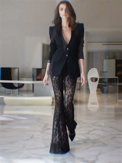 Women's 2-Piece Elegant Lace Suit Set: Oversized Blazer & Floral Lace Flare Pants