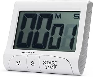 Large LCD Display Kitchen Timer -Magnetic Digital Timers,Loud Alarm,Memory and Fast Forward Function,Cooking Timers for Kitchen,Gym, Meeting, Classroom,Study,Work,Outdoor Activities(White)